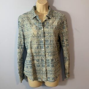 Dylan size small distressed chambray sun washed all over eyelet detail button up
